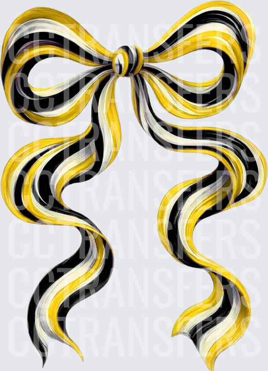 Black Gold White Striped Ribbon Bow (DTF)