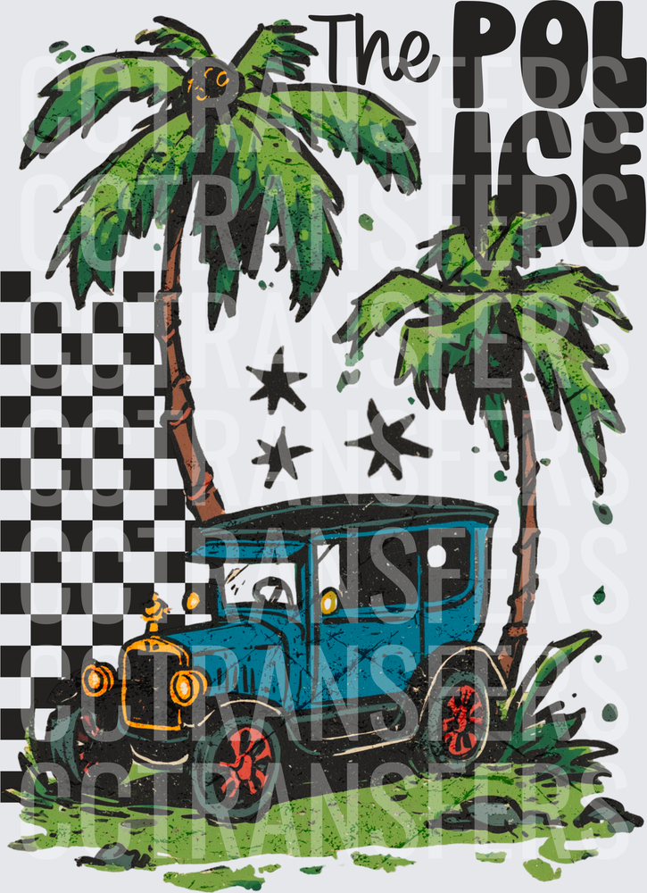 The Police Vintage Car Palm Trees Checker Design (DTF)