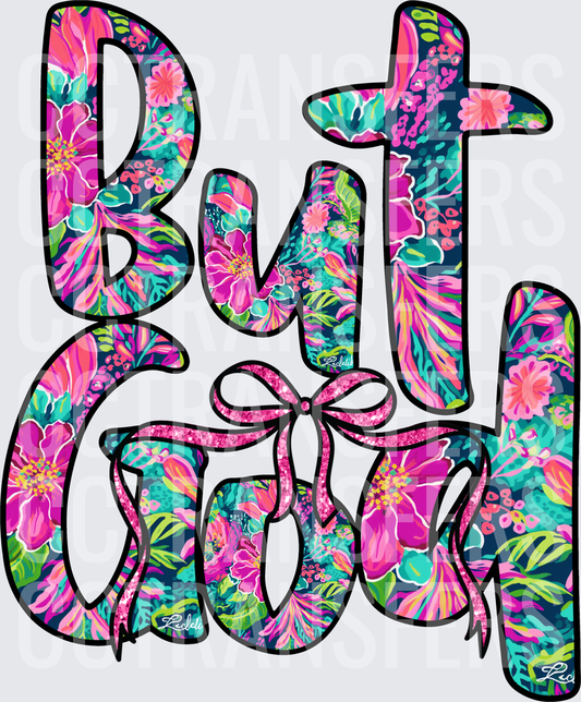 But God Floral Bow Glitter Letters (DTF)