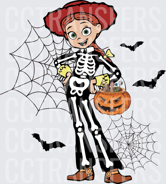 Cowgirl Skeleton Trick or Treat Halloween Bats (DTF)
