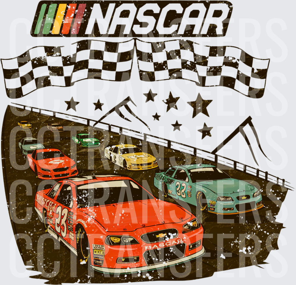 Vintage Stock Car Racing Checkered Flag Grunge Graphic (DTF)