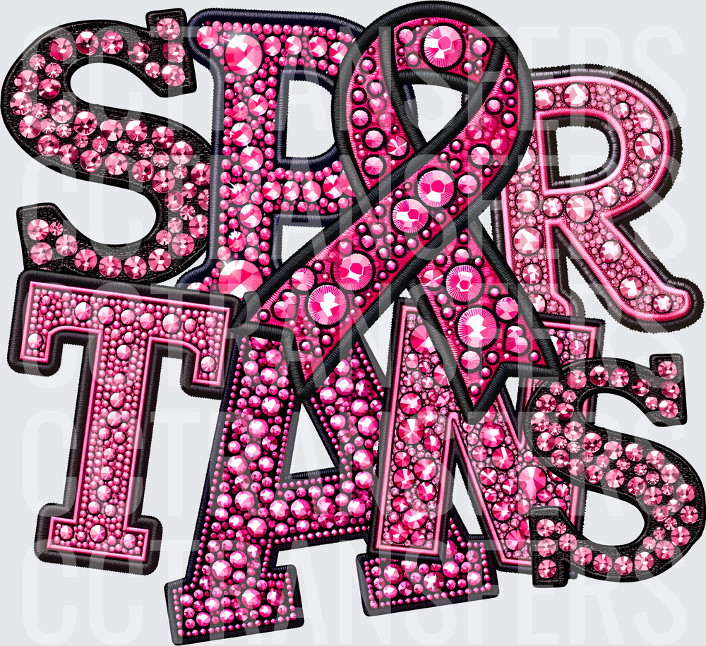 Spartans Pink Rhinestone Awareness Ribbon Bling Letters (DTF)