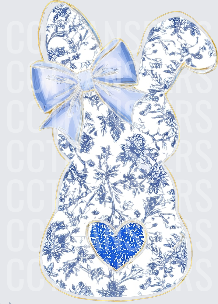 Cute Blue Floral Chinoiserie Bunny Blue Toile Easter Rabbit Png