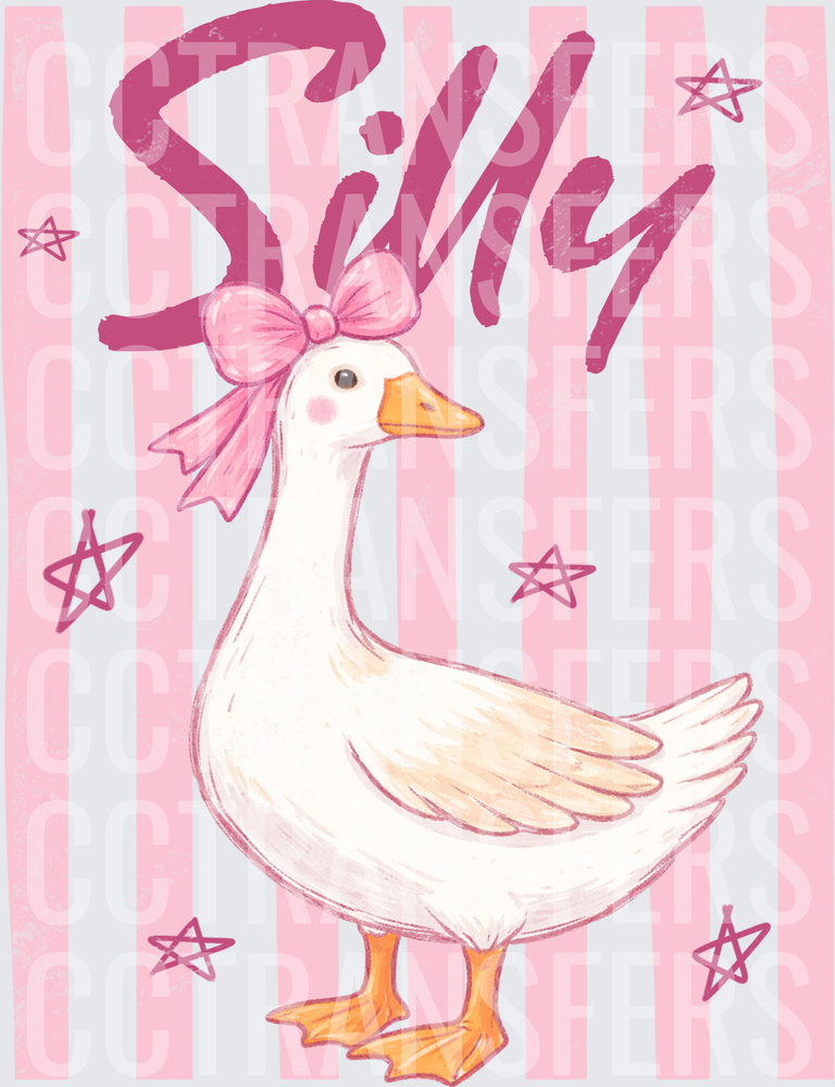 Silly White Goose with Pink Bow on Striped Background (DTF)