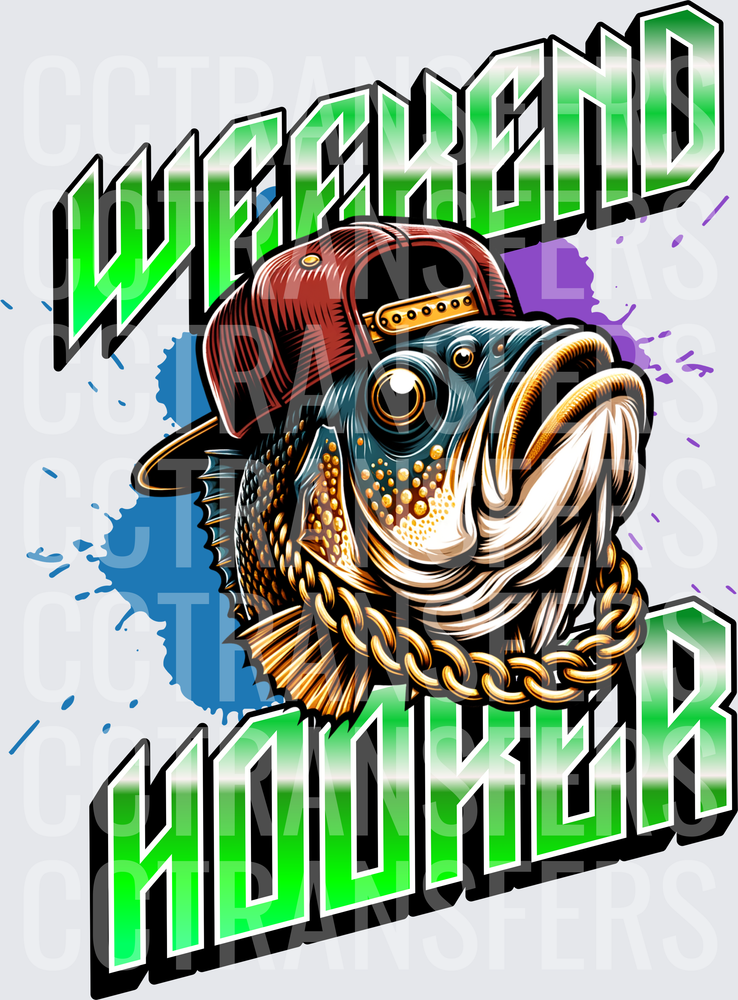 Weekend Hooker Bass Fish Snapback Hat Gold Chain (DTF)