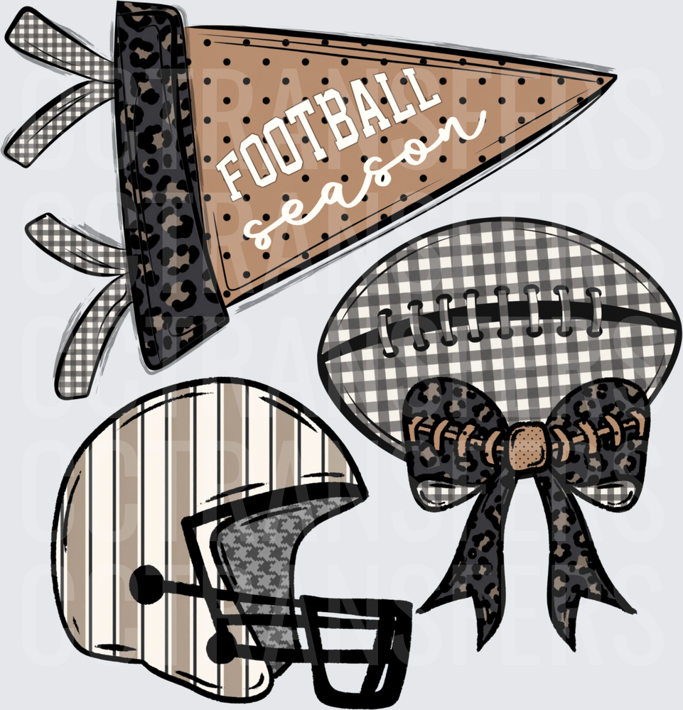 Football Season Pennant Helmet & Ball Leopard Plaid (DTF)