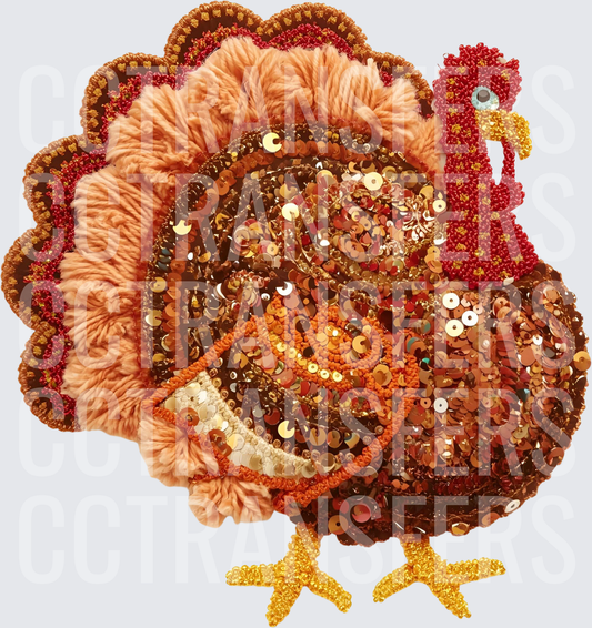 Sequin Beaded Thanksgiving Turkey with Fluffy Feathers (DTF)