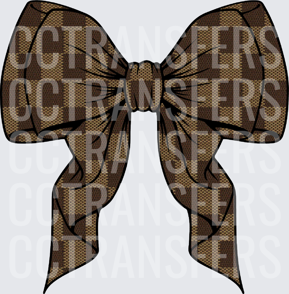 Brown Checkered Luxury Pattern Ribbon Bow (DTF)