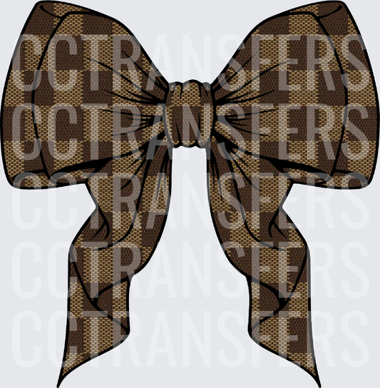 Brown Checkered Luxury Pattern Ribbon Bow (DTF)