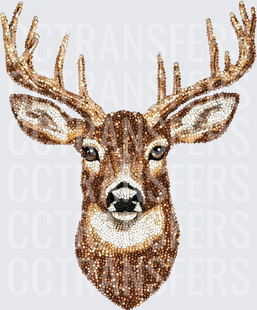 Rhinestone Buck Deer Head Portrait with Antlers (DTF)