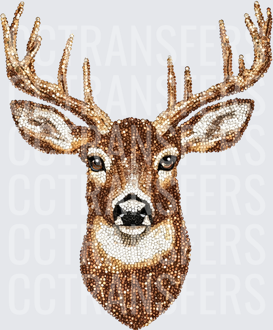 Rhinestone Buck Deer Head Portrait with Antlers (DTF)
