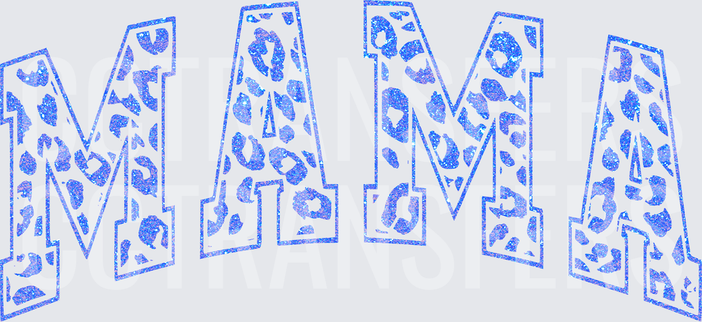 Blue Glitter Leopard Print MAMA Bold Varsity Letters (DTF)