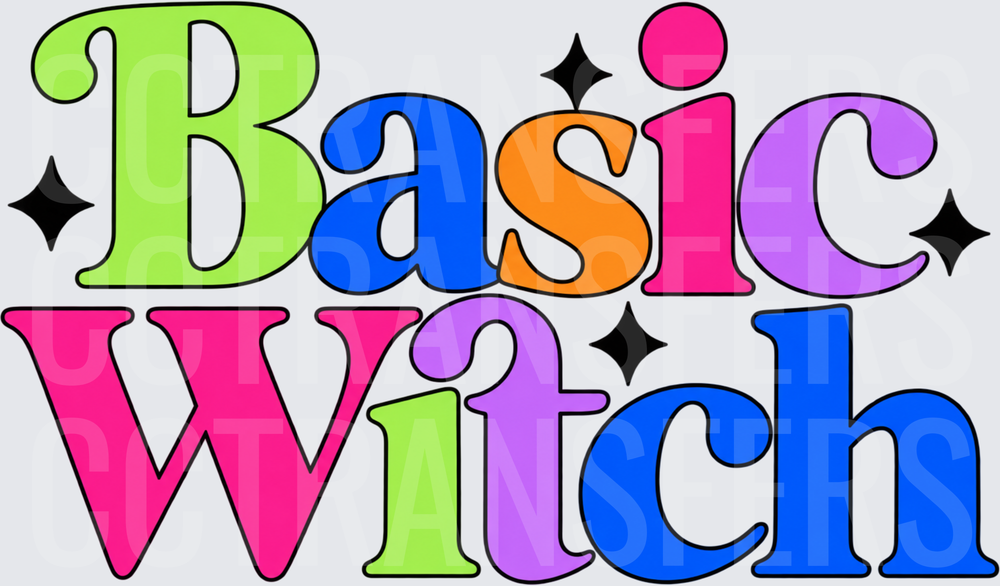 Basic Witch Bold Retro Colorful Text with Stars (DTF)