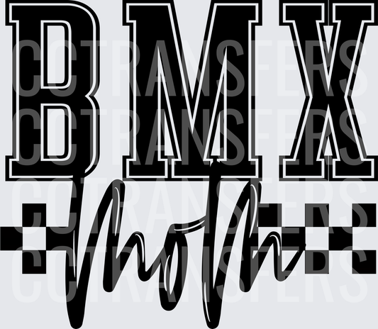 BMX Mom Bold Varsity Script Checkered Flag Design (DTF)