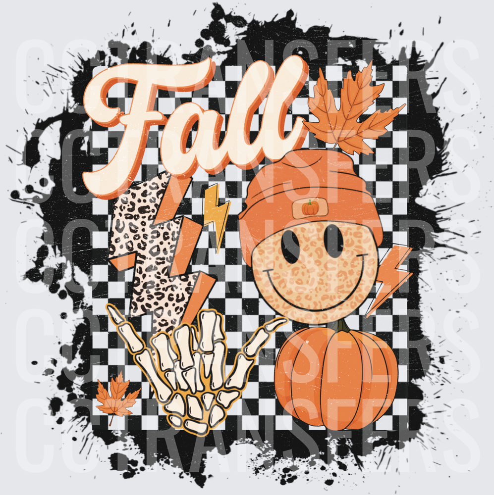 Fall Leopard Smiley Face Beanie Skeleton Hand Pumpkin (DTF)