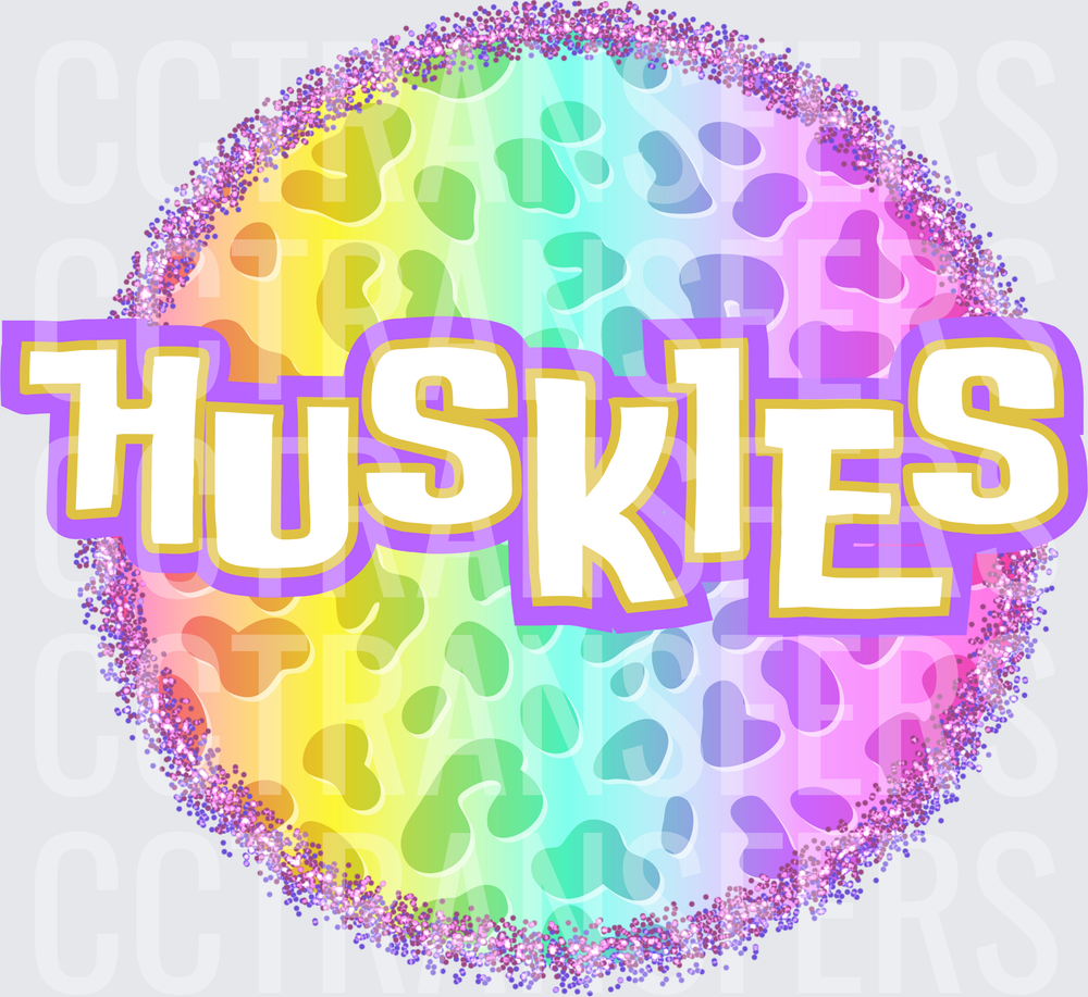 Huskies Rainbow Leopard Glitter Circle (DTF)