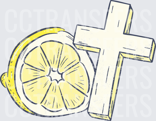 Lemon Slice and Wooden Cross Illustration (DTF)