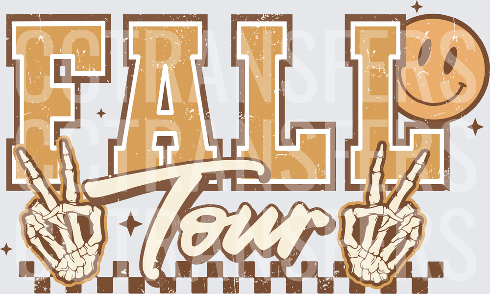 Fall Tour Skeleton Hands Peace Sign Smiley Face Retro (DTF)