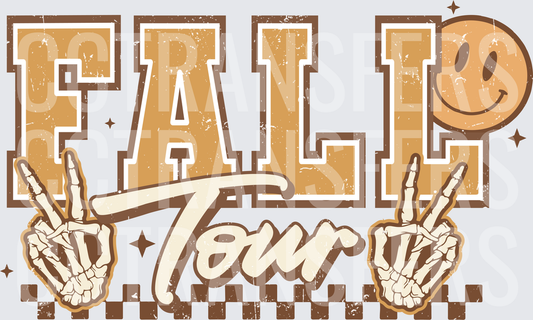Fall Tour Skeleton Hands Peace Sign Smiley Face Retro (DTF)