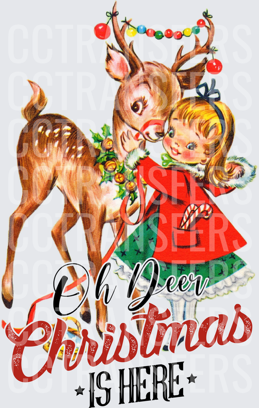 Oh Deer Christmas Is Here Retro Girl & Fawn (DTF)