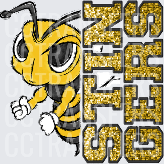Fierce Yellow Jacket Mascot Gold Glitter Stings Letters (DTF)