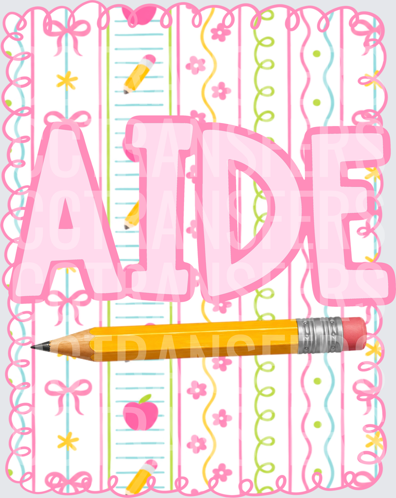 Aide Pink Coquette Stripe Pencil School Design (DTF)