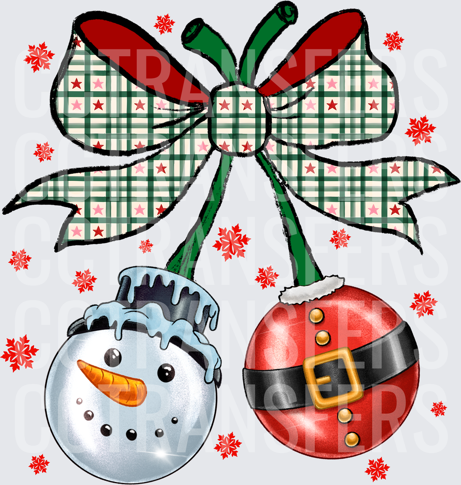 Snowman and Santa Belt Christmas Ornaments Plaid Bow (DTF)
