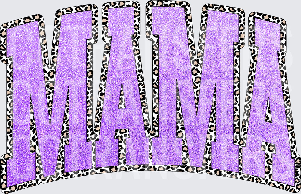 Mama Glitter Purple Leopard Print Bold Letter Design (DTF)