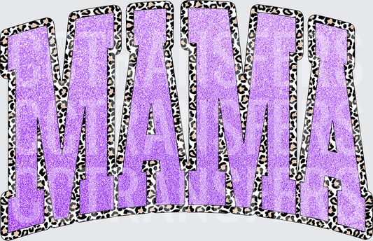 Mama Glitter Purple Leopard Print Bold Letter Design (DTF)