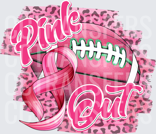 Pink Out Football Breast Cancer Awareness Ribbon Leopard (DTF)