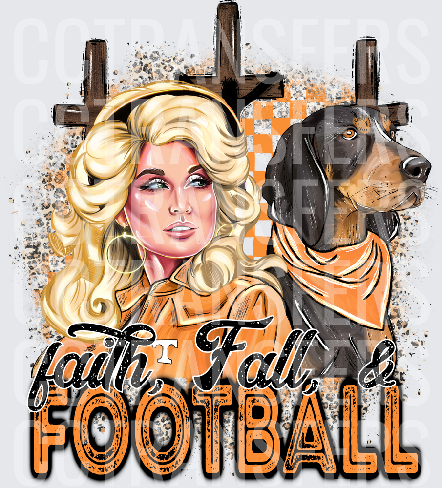 Faith Fall & Football Blonde Woman Coonhound Dog Crosses (DTF)