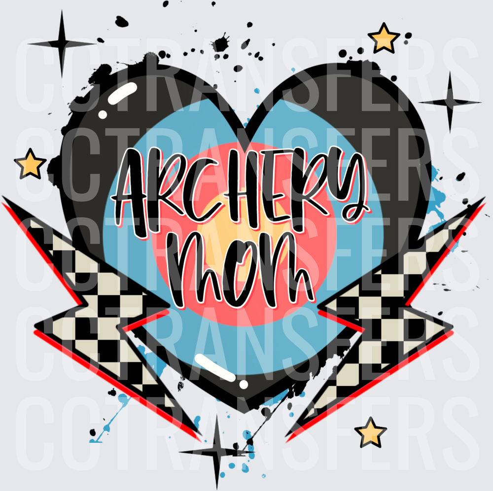 Archery Mom Heart Target Checkered Lightning Bolt (DTF)