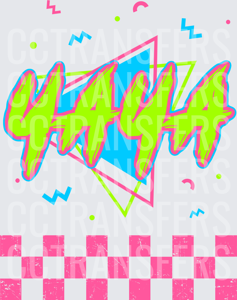 Retro 80s Neon Graffiti YAYA Checkered Design (DTF)