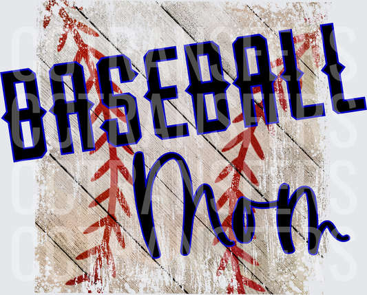 Baseball Mom Rustic Wood Grain Stitching Design (DTF)