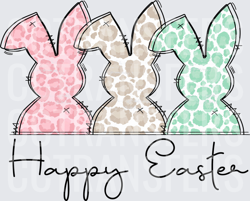 Happy Easter Leopard Print Bunny Trio (DTF)