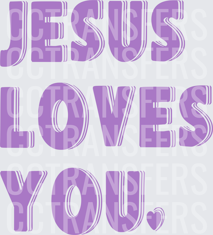 Jesus Loves You Bold Purple Heart Typography (DTF)