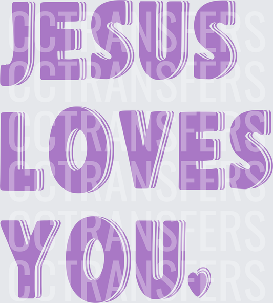 Jesus Loves You Bold Purple Heart Typography (DTF)