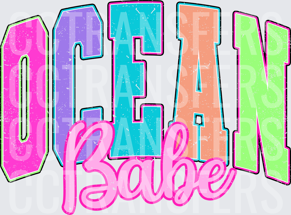 Ocean Babe Retro Pastel Varsity Letter Design (DTF)