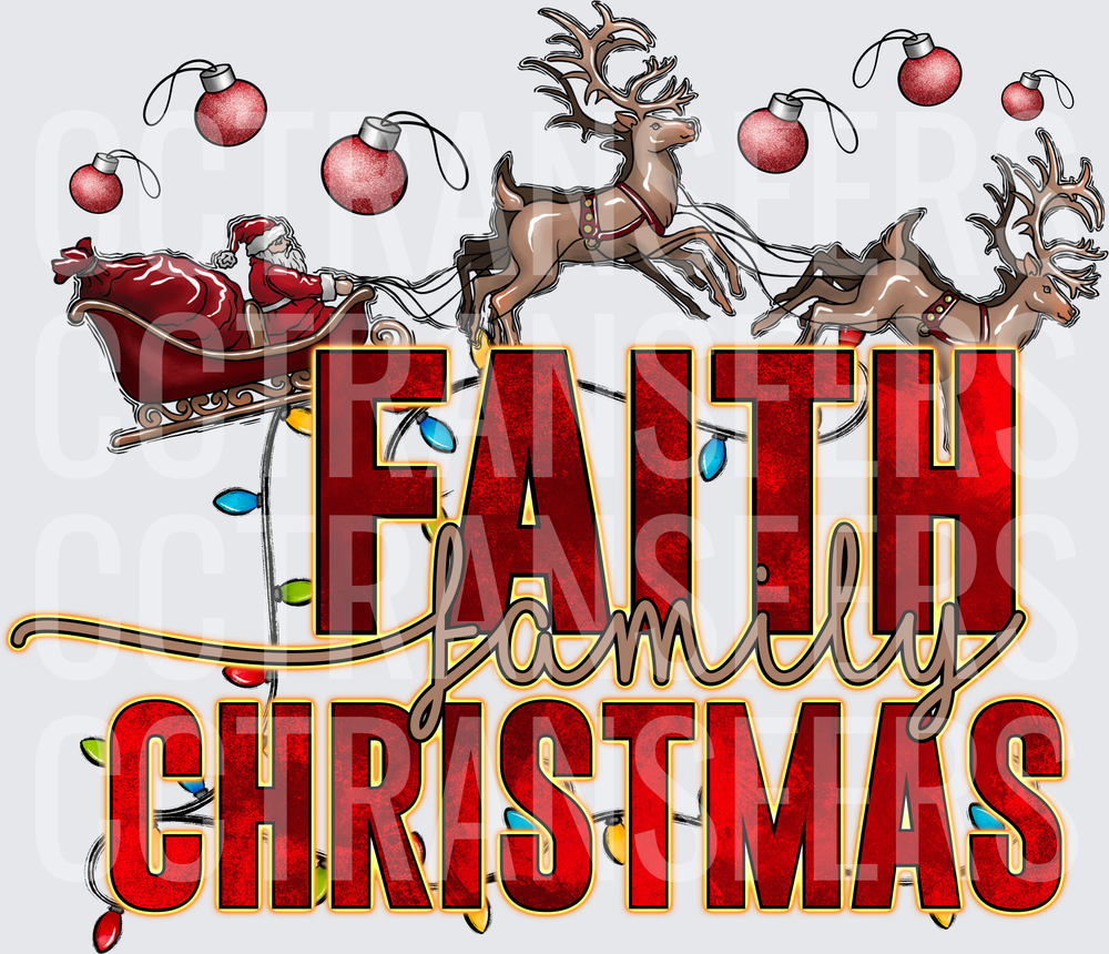 Faith Family Christmas Santa Sleigh Reindeer Ornaments (DTF)