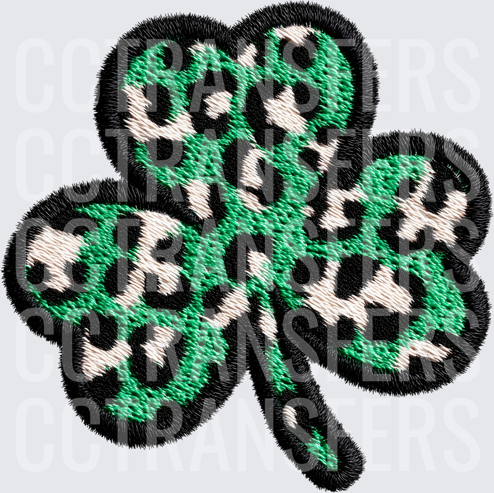 Green Leopard Print Three Leaf Clover Shamrock (DTF)