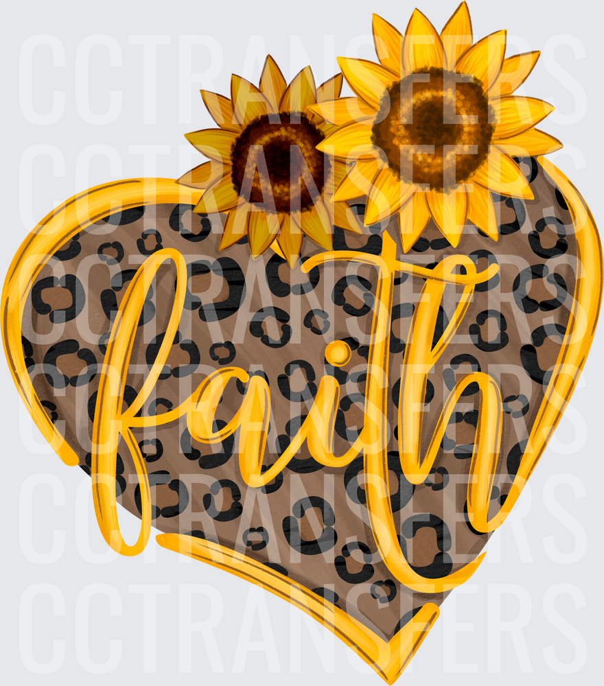 Faith Leopard Heart Sunflowers Script (DTF)