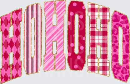 Pink Patterned HO HO HO Arched Gold Glitter Letters (DTF)