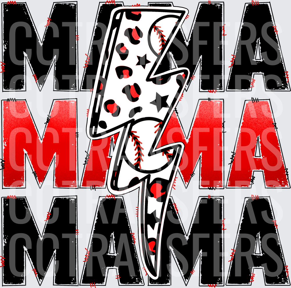 Baseball Mama Leopard Lightning Bolt Stacked Letter Design (DTF)