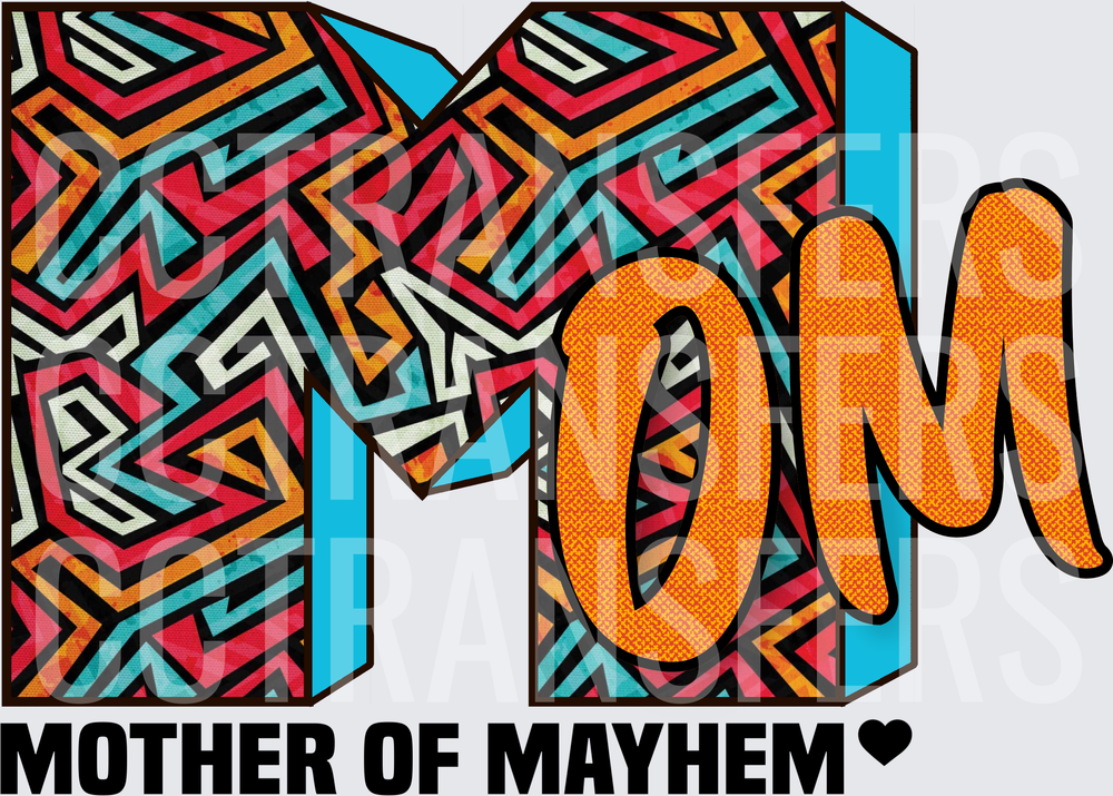 MOM Mother Of Mayhem Bold Tribal Pattern Letters (DTF)