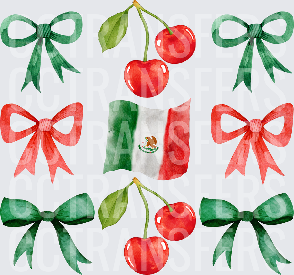 Watercolor Mexican Flag Cherries and Bows Bundle (DTF)