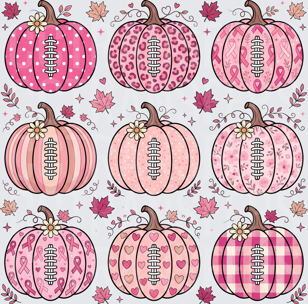 Pink Patterned Football Pumpkins Breast Cancer Awareness (DTF)
