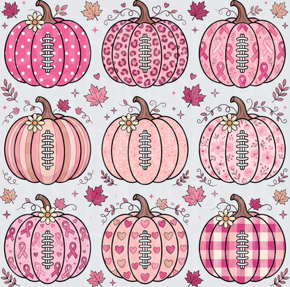 Pink Patterned Football Pumpkins Breast Cancer Awareness (DTF)