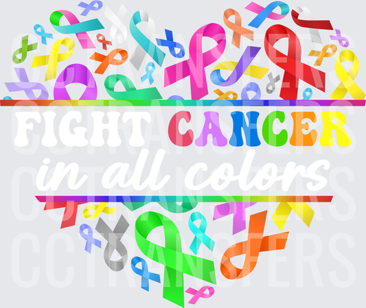 Colorful Awareness Ribbons Heart Split CANCER (DTF)