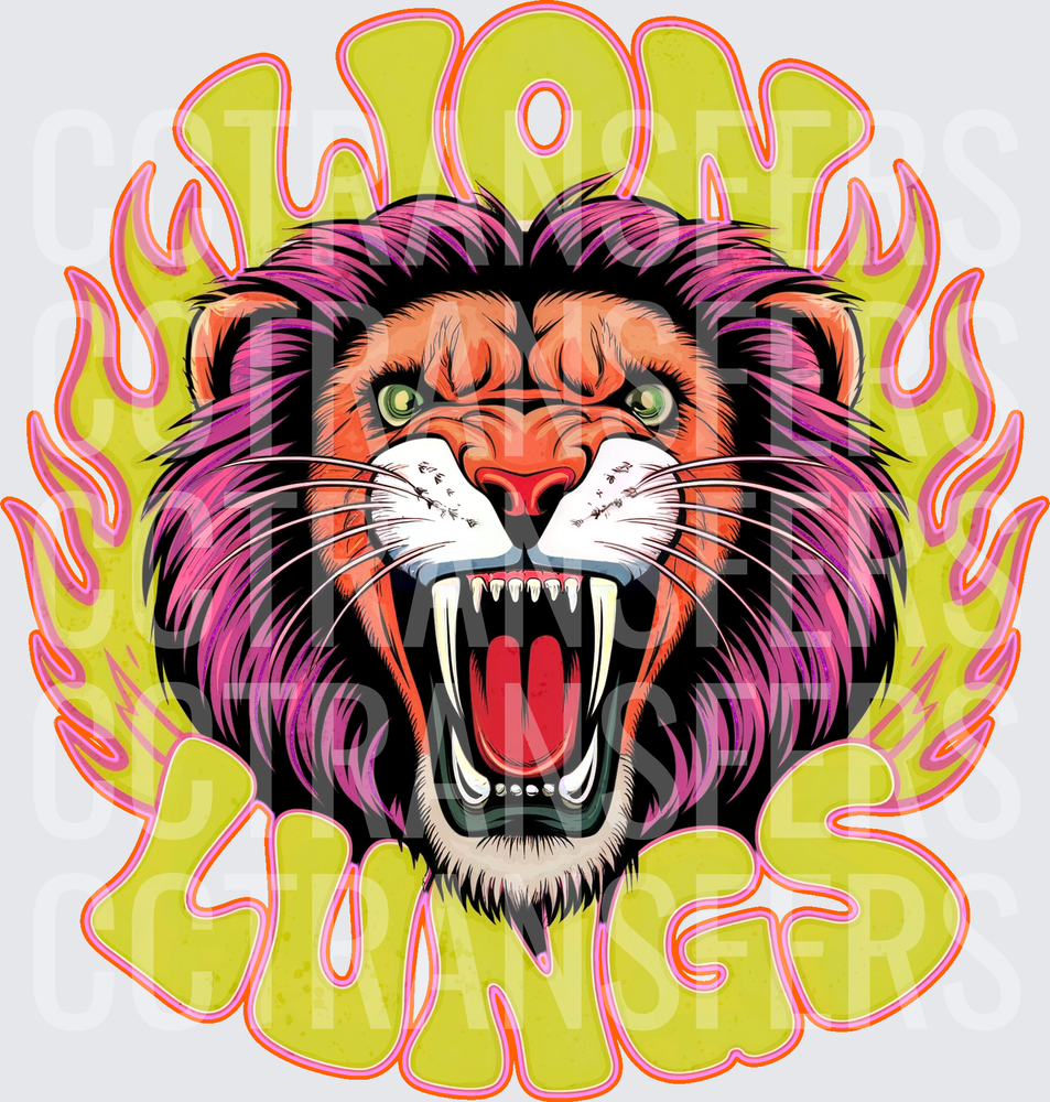 Lion Lungs Roaring Lion Purple Mane Flames (DTF)