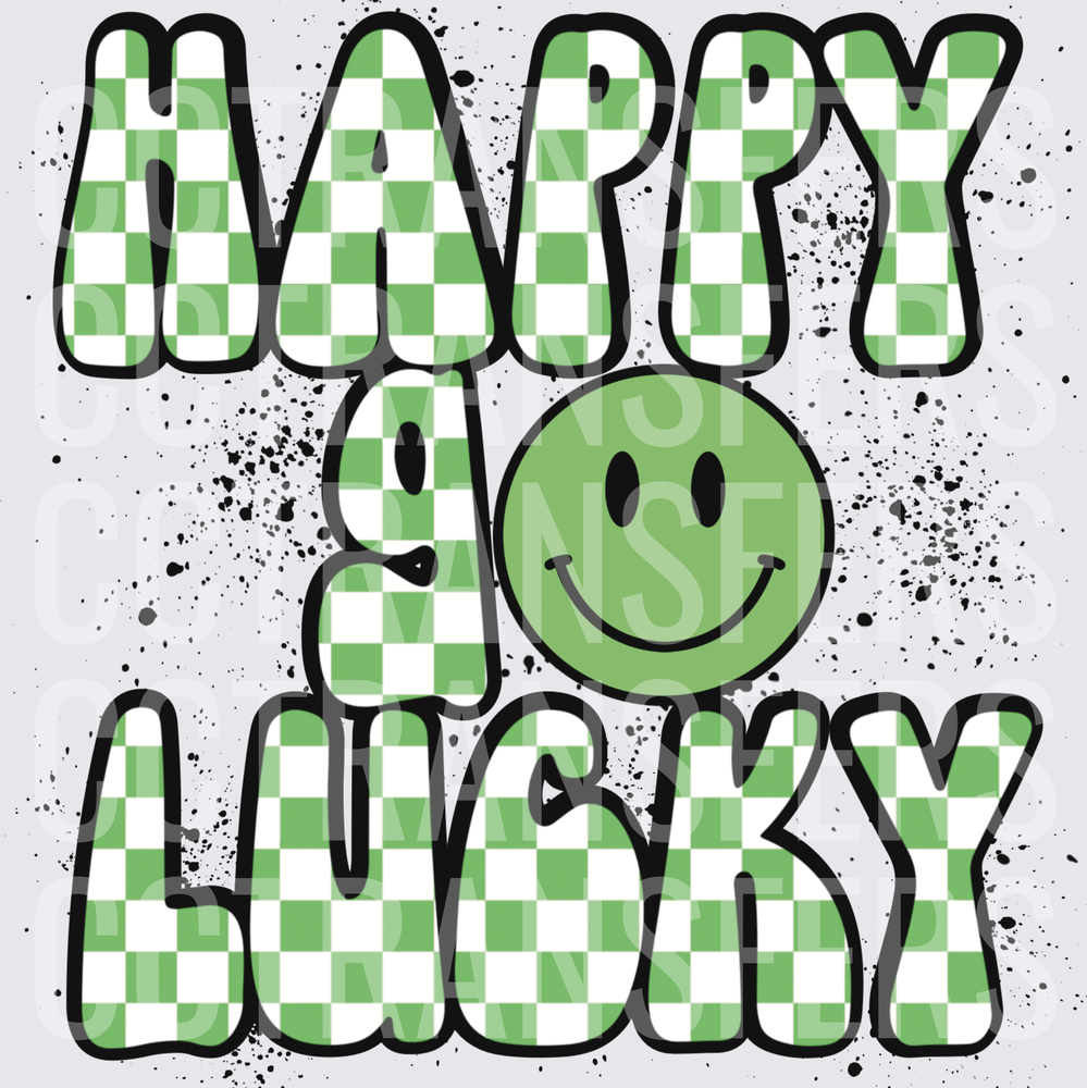 Happy Go Lucky Green Checkered Smiley Face Splatter (DTF)